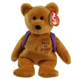 TY Beanie Baby - BOOKS the Bear (Purple Backpack Version) (8.5 inch)