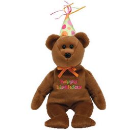 TY Beanie Baby - HAPPY BIRTHDAY the Bear (2008 Brown w/ hat) (9.5 inch)