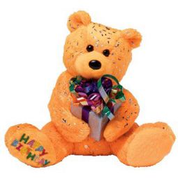TY Beanie Baby - HAPPY BIRTHDAY the Bear ( Orange - w/ Present ) (7 inch)