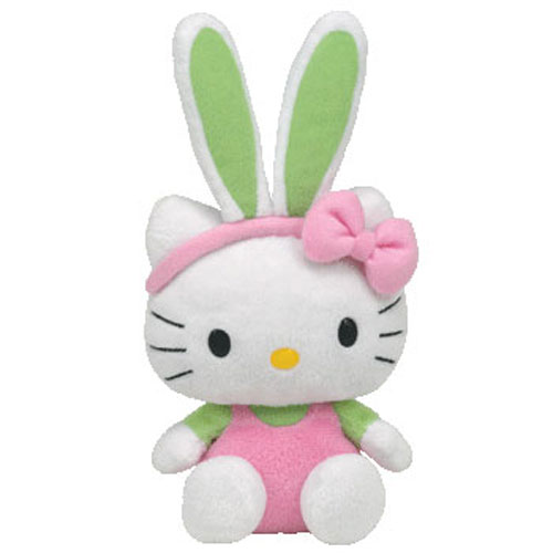 TY Beanie Baby - HELLO KITTY ( Bunny Pink Overalls with Green Ears ) (9 inch)