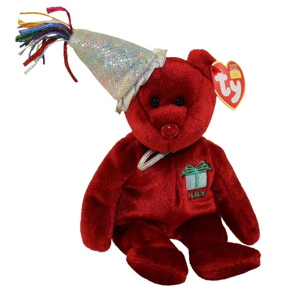 TY Beanie Baby - JULY the Teddy Birthday Bear (w/ hat) (9.5 inch)