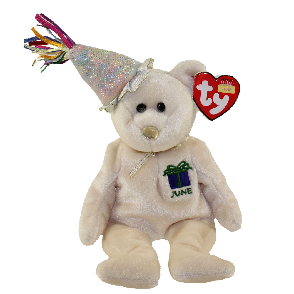 TY Beanie Baby - JUNE the Teddy Birthday Bear (w/ hat) (9.5 inch ...