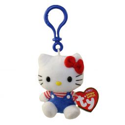 TY Beanie Baby - HELLO KITTY (BLUE OVERALLS) ( Plastic Key Clip ) (3 inch)