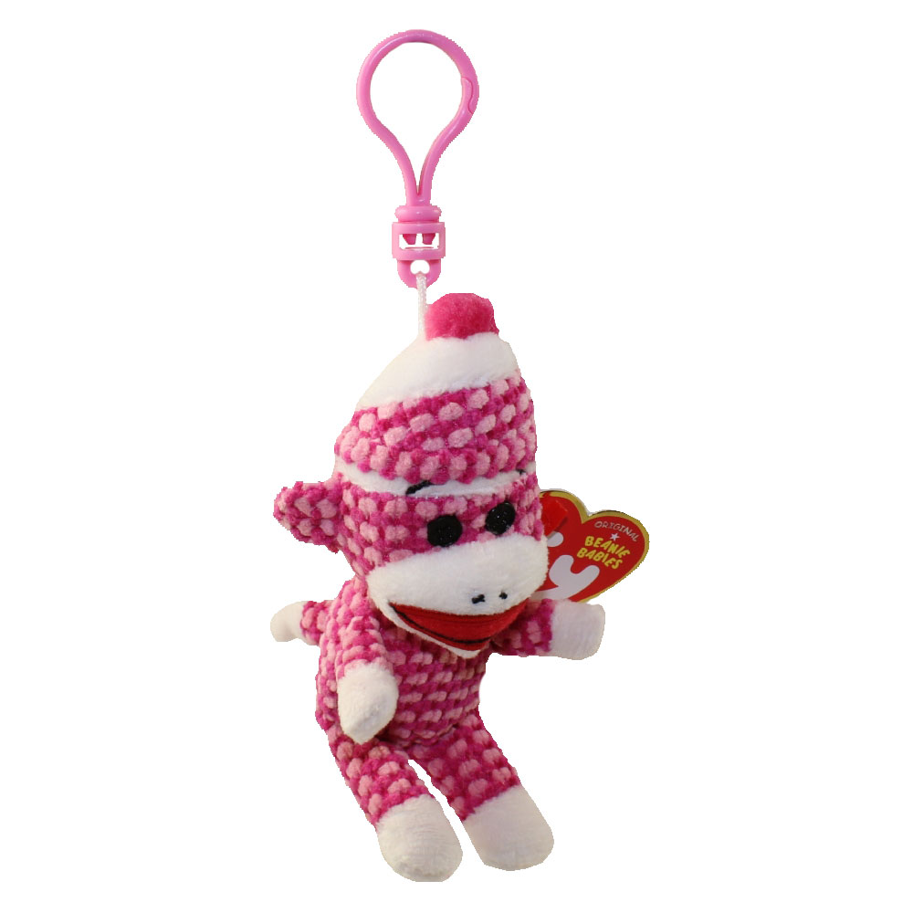 TY Beanie Baby - SOCK MONKEY (Pink Quilted) (Plastic Key Clip) (5.5 inch)