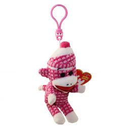 TY Beanie Baby - SOCK MONKEY (Pink Quilted) (Plastic Key Clip) (5.5 inch)