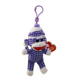 TY Beanie Baby - SOCK MONKEY (Purple Quilted) (Plastic Key Clip) (5.5 inch)