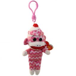 TY Beanie Baby - SOCKS the Sock Monkey (Pink & White Zig Zag) ( Plastic Key Clip ) (5.5 inch)