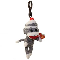 TY Beanie Baby - SOCKS the Sock Monkey (Grey) ( Plastic Key Clip ) (5.5 inch)