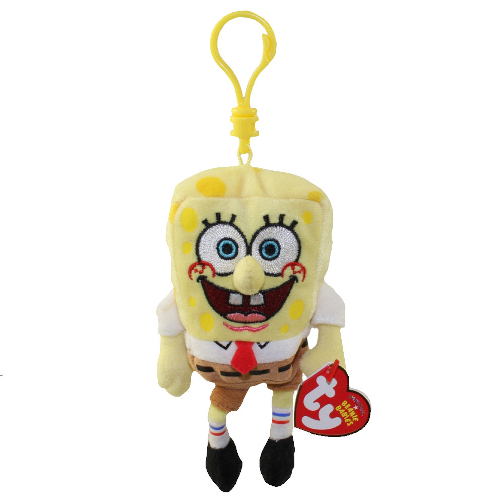 TY Beanie Baby - SPONGEBOB SQUAREPANTS (Embroidered Face) (Plastic Key Clip - 5 inch)