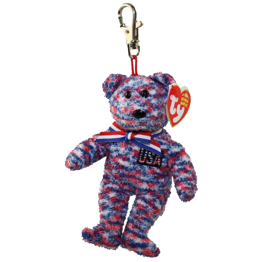 TY Beanie Baby - USA the Bear ( Metal Key Clip ) (5.5 inch)