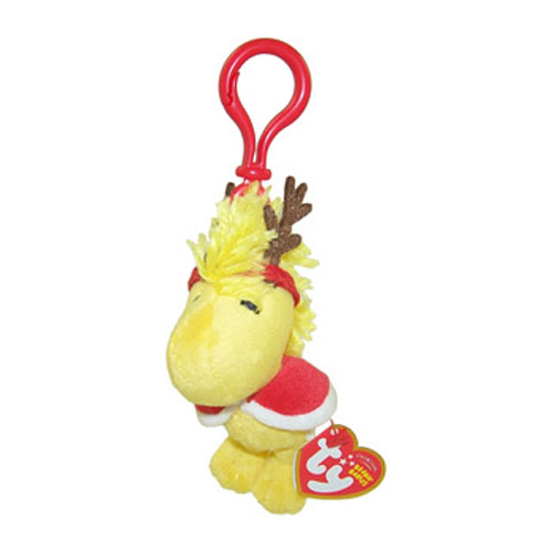 TY Beanie Baby - WOODSTOCK the WINTER Bird (Antlers and Cape - Peanuts - Plastic Key Clip) (4 inch)