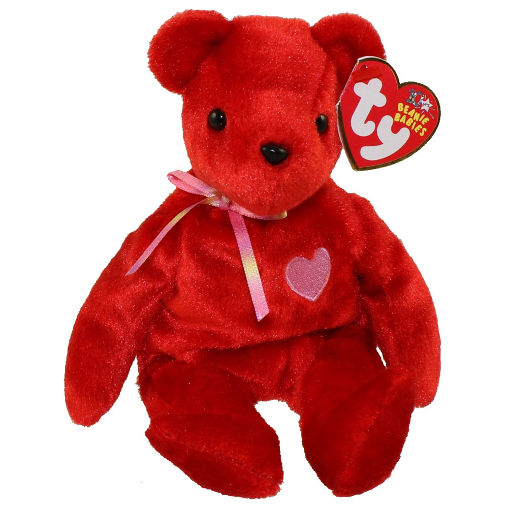 2000 Ty Beanie Baby Smooch Kisses White Teddy Bear Plush Animal Toy for sale online 
