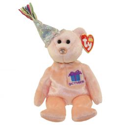 TY Beanie Baby - OCTOBER the Teddy Birthday Bear (w/ hat) (9.5 inch)