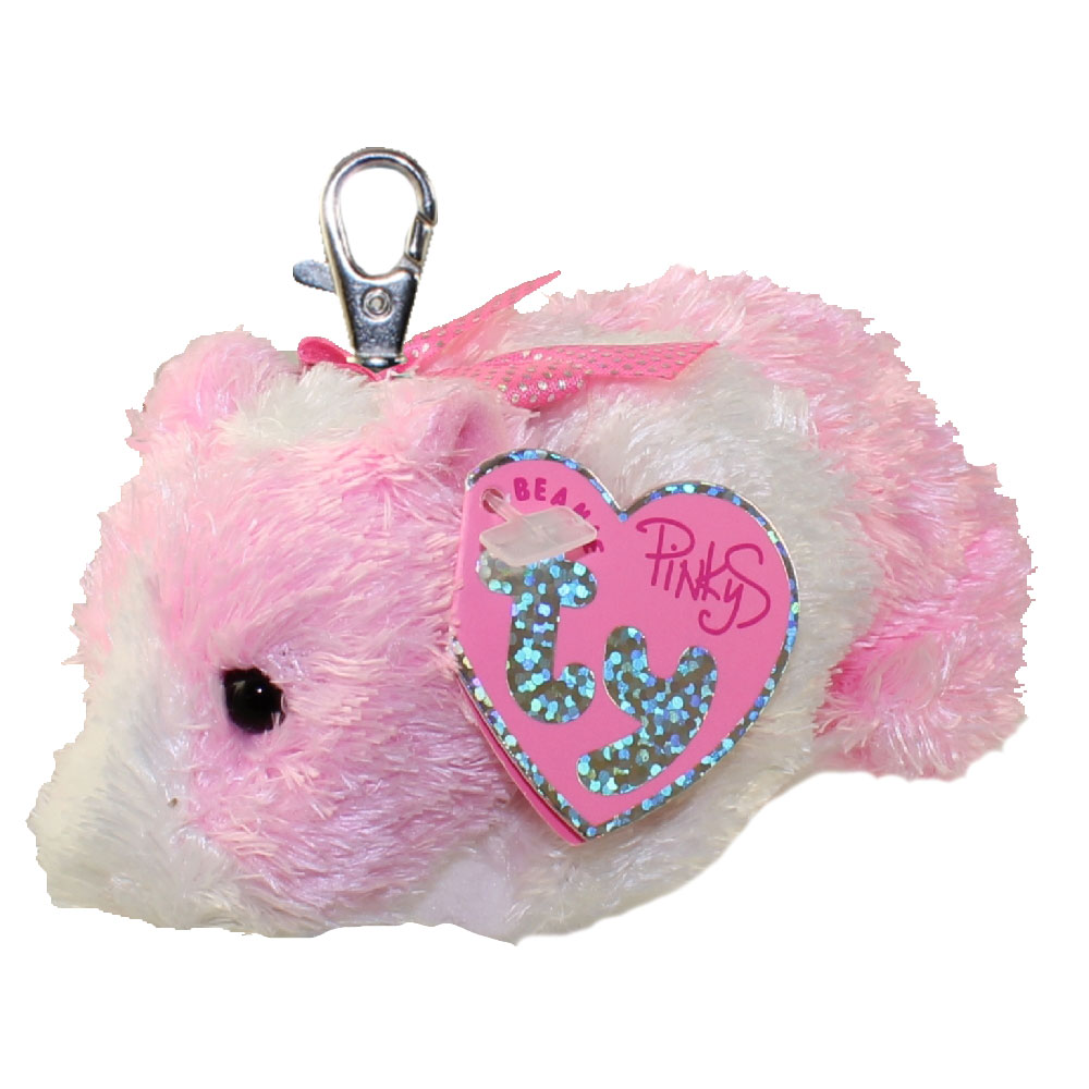 TY Pinkys - ROSA the Pink & White Guinea Pig ( Metal Key Clip ) (4 inch)