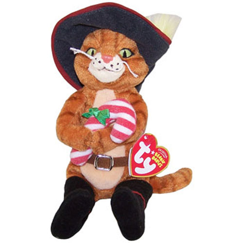 TY Beanie Baby - PUSS IN BOOTS the Cat (Shrek DVD Exclusive - Holding Candy Cane) (8.5 inch)