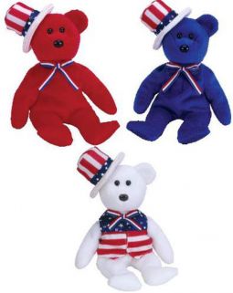 3 TY Independence Day Bears White & Blue All New Patriotic Red Set of 3 Bear 