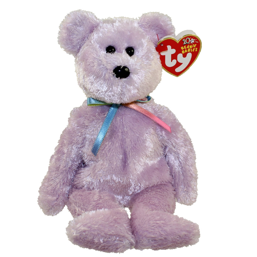 purple ty bear with white rose