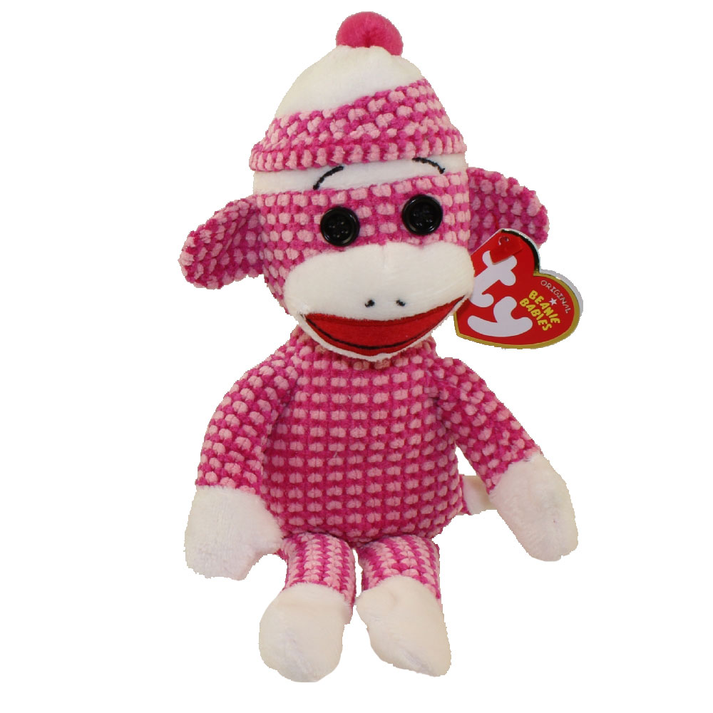 TY Beanie Baby - SOCK MONKEY (Pink Quilted) (8.5 inch)