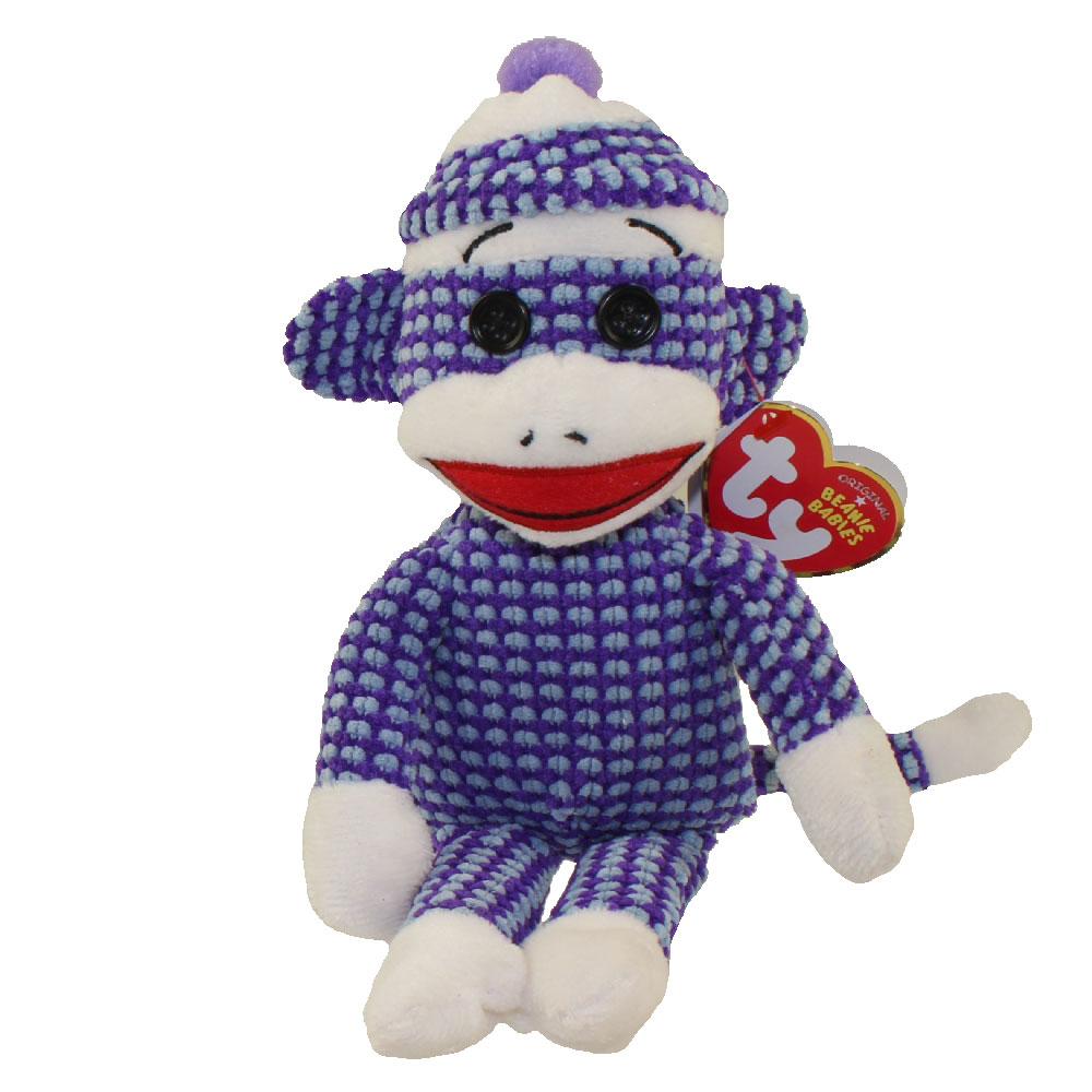 TY Beanie Baby - SOCK MONKEY (Purple Quilted) (8.5 inch)