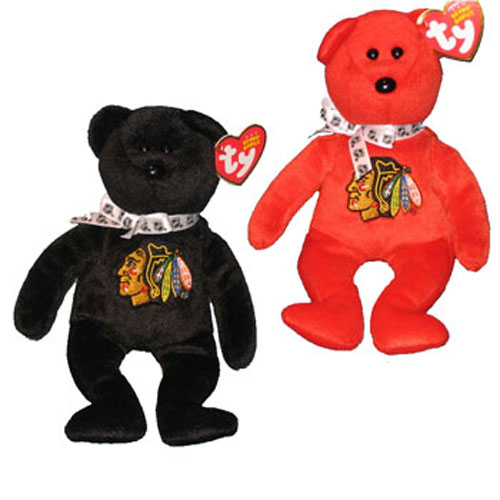 TY Beanie Babies - STANLEY the Bear (Set of 2 Red & Black) (Chicago Blackhawks Limited Edition)