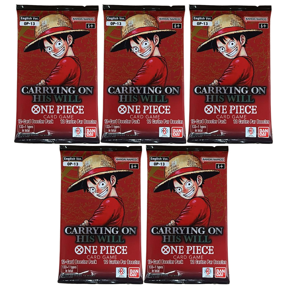 Bandai One Piece Trading Cards - Carrying On His Will OP-13 - BOOSTER PACKS [5 Pack Lot]