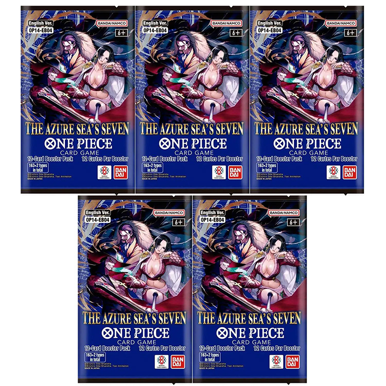 Bandai One Piece Trading Cards - The Azure Sea's Seven OP14-EB04 - BOOSTER PACKS [5 Pack Lot]