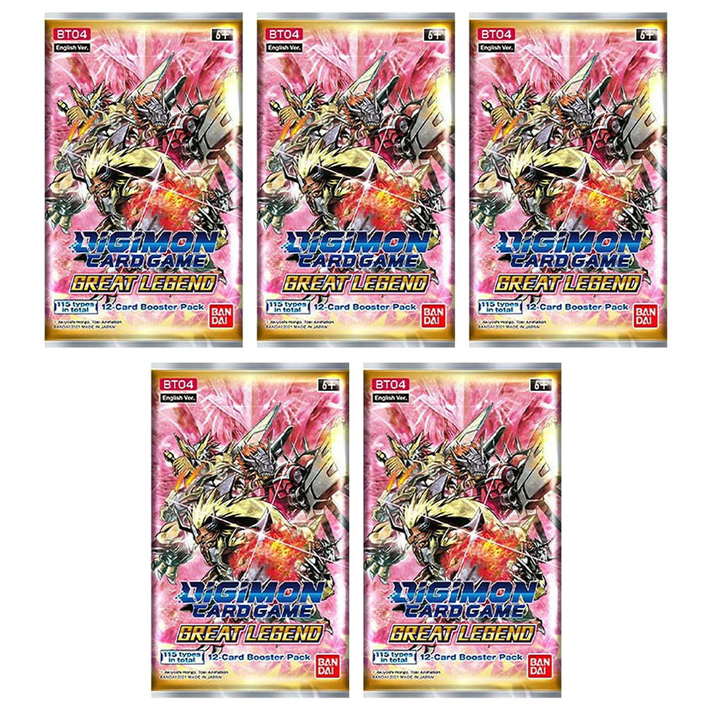 Digimon English Trading Card Game - Great Legend BT04 - BOOSTER PACKS (5 Pack Lot)