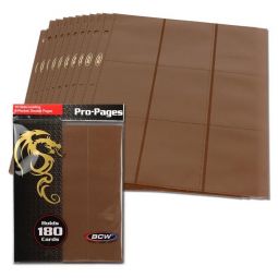 BCW Trading Card Supplies - PACK OF 10 SIDE-LOADING 9-POCKET DOUBLE PAGES (Brown - Holds 180 Cards)