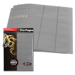 BCW Trading Card Supplies - PACK OF 10 SIDE-LOADING 9-POCKET DOUBLE PAGES (Gray - Holds 180 Cards)