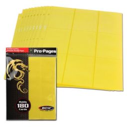 BCW Trading Card Supplies - PACK OF 10 SIDE-LOADING 9-POCKET DOUBLE PAGES (Yellow - Holds 180 Cards)