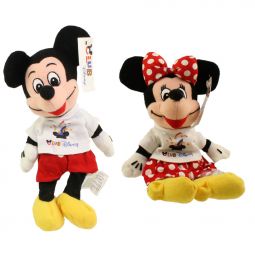 Disney Bean Bag Plushes - SET OF 2 CLUB DISNEY (Mickey & Minnie Mouse with Shirts) (9 inch)