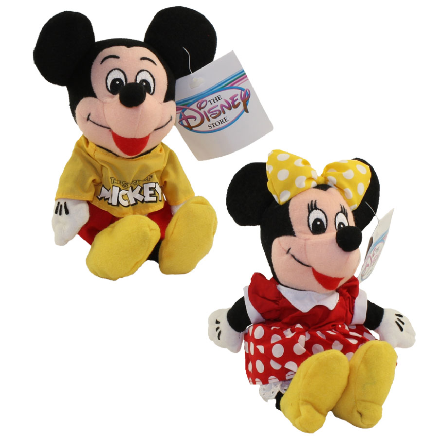 Disney Bean Bag Plushes - SET of 2 YARN MOUTH MICKEY & MINNIE MOUSE (9 inch)