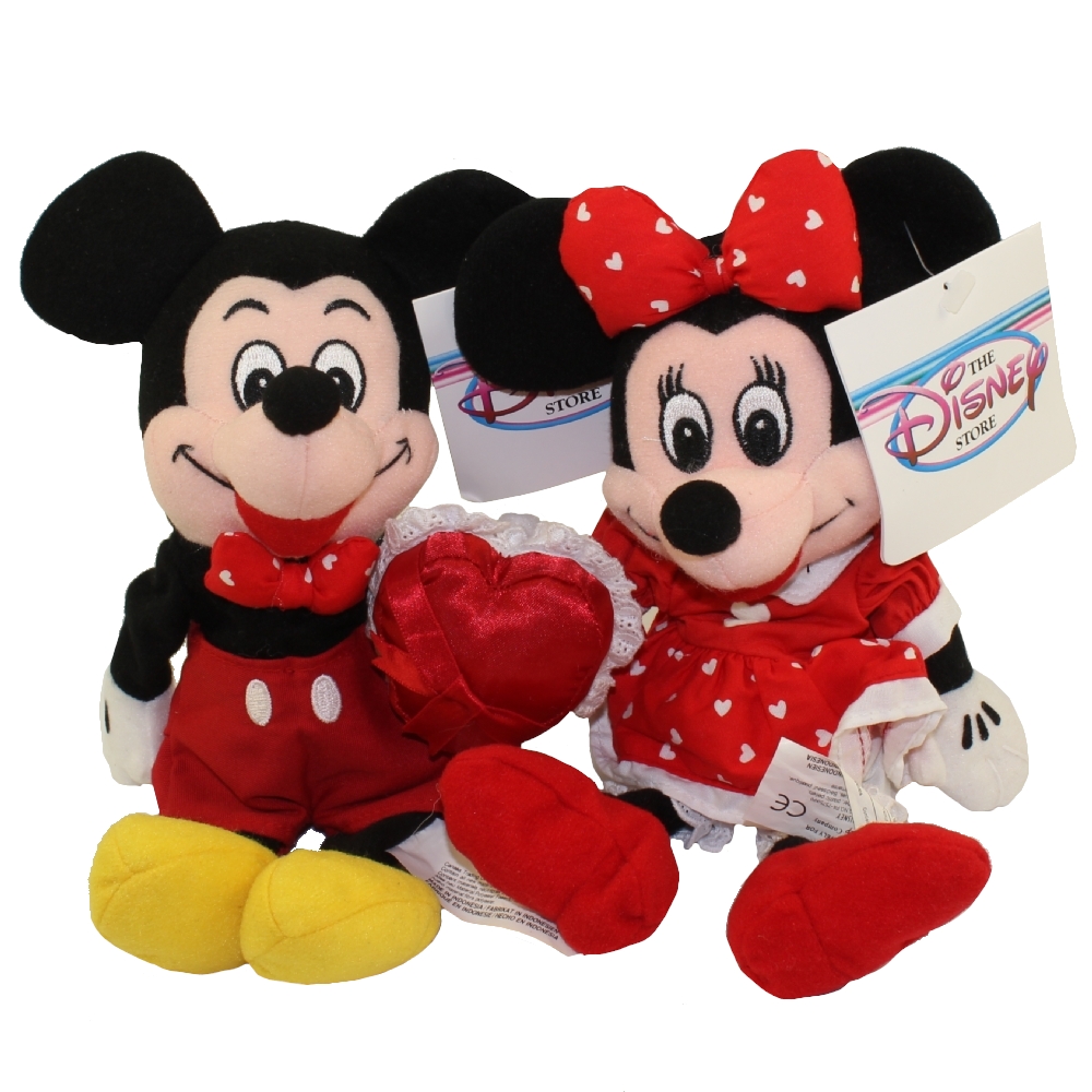 Disney Bean Bag Plushes - SET of 2 VALENTINE'S DAY MICKEY & MINNIE MOUSE (9 inch)