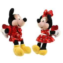 Disney Bean Bag Plushes - SET OF 2 VALENTINES DAY Mickey & Minnie Mouse (Holding Hearts) (9 inch)