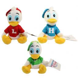 Disney Bean Bag Plushes - SET OF 3 DONALD'S DUCKS (Huey, Dewey & Louie) (Reverse Color Shirts)