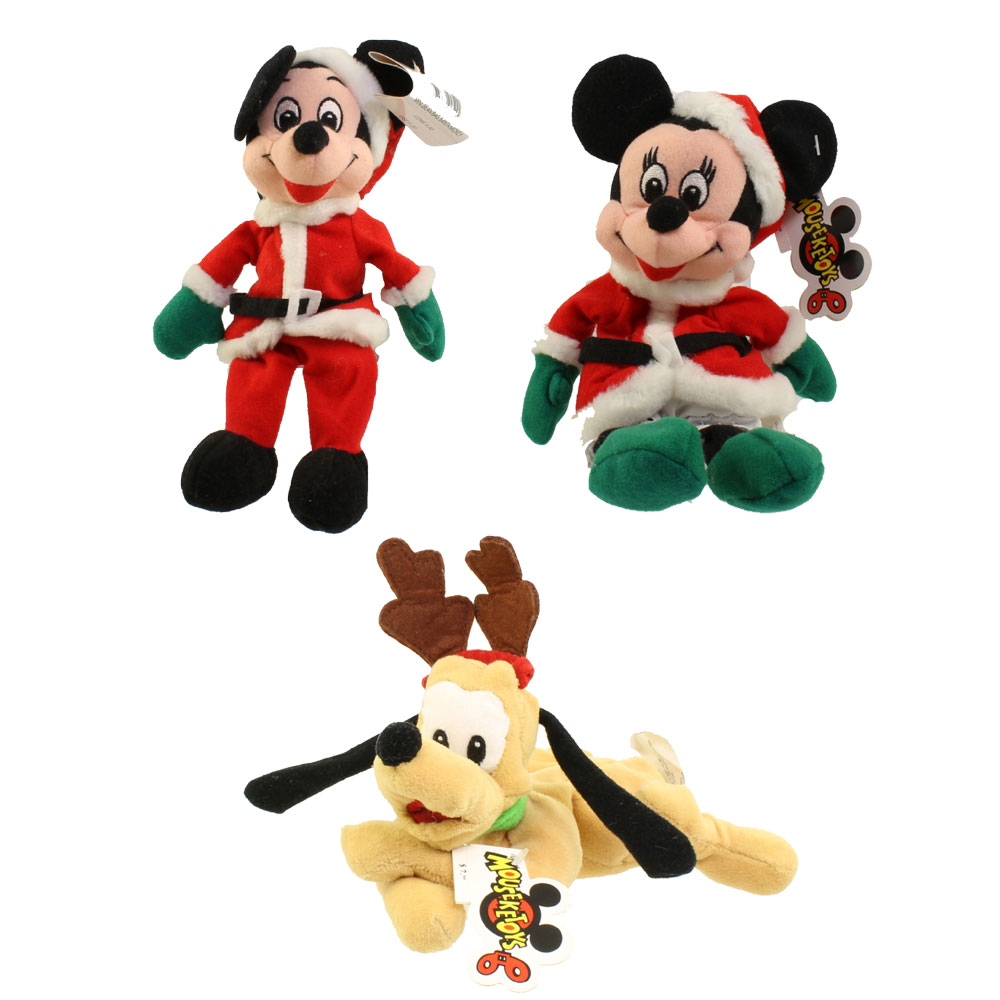 Disney Bean Bag Plushes - SET OF 3 CHRISTMAS (Mickey, Minnie & Pluto)