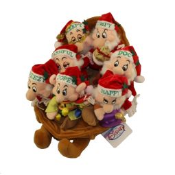 Disney Bean Bag Plushes - SEVEN DWARFS CHRISTMAS SLEIGH SET (Snow White & the Seven Dwarfs)