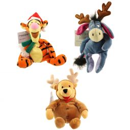Disney Bean Bag Plush - CHRISTMAS POOH SET OF 3 (Pooh, Tigger & Eeyore)