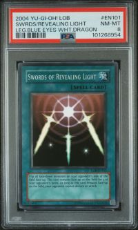 PSA 8 - Yu-Gi-Oh Card - LOB-EN101 - SWORDS of REVEALING LIGHT (super rare holo) - NM-MT