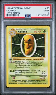 PSA 9 - Pokemon Card - Base 33/102 - KAKUNA (uncommon) *1st Edition* - MINT