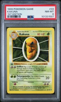 PSA 8 - Pokemon Card - Base 33/102 - KAKUNA (uncommon) *1st Edition* - NM-MT