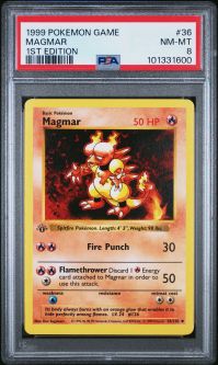 PSA 8 - Pokemon Card - Base 36/102 - MAGMAR (uncommon) *1st Edition* - NM-MT