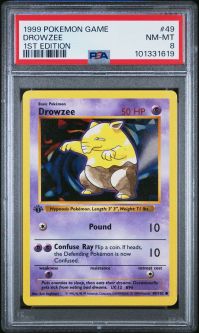 PSA 8 - Pokemon Card - Base 49/102 - DROWZEE (common) *1st Edition* - NM-MT