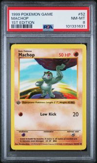 PSA 8 - Pokemon Card - Base 52/102 - MACHOP (common) *1st Edition* - NM-MT