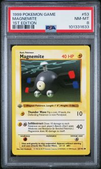 PSA 8 - Pokemon Card - Base 53/102 - MAGNEMITE (common) *1st Edition* - NM-MT