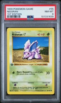 PSA 8 - Pokemon Card - Base 55/102 - NIDORAN (common) *1st Edition* - NM-MT