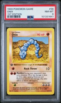 PSA 8 - Pokemon Card - Base 56/102 - ONIX (common) *1st Edition* - NM-MT