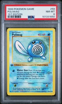 PSA 8 - Pokemon Card - Base 59/102 - POLIWAG (common) *1st Edition* - NM-MT