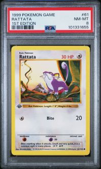 PSA 8 - Pokemon Card - Base 61/102 - RATTATA (common) *1st Edition* - NM-MT
