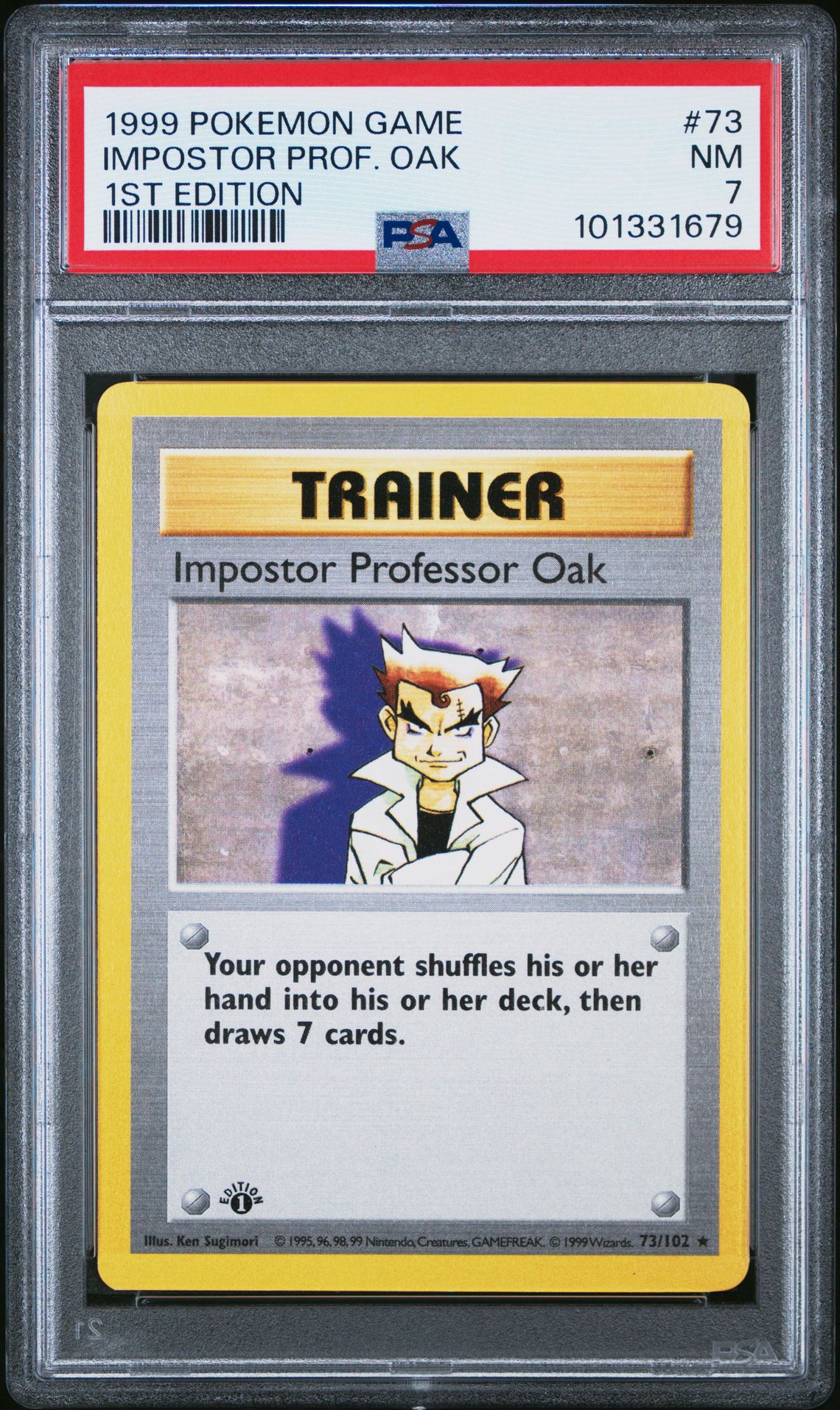 PSA 7 - Pokemon Card - Base 73/102 - IMPOSTOR PROFESSOR OAK (rare) *1st Edition* - NM